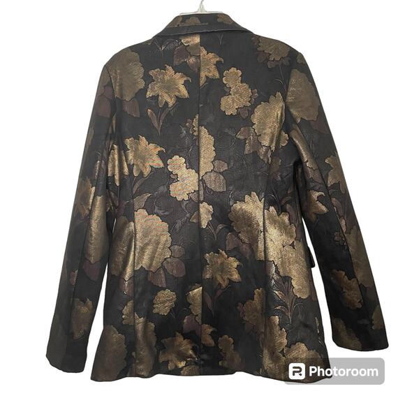 Bagatelle Floral Blazer Womens Size L Black Gold Metallic Flower Pattern Jacket - Picture 2 of 9